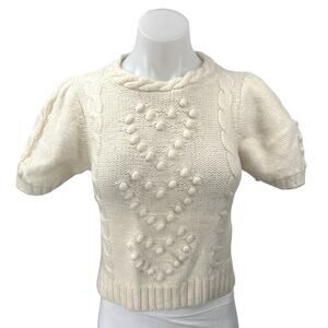 & Other Stories Cream White Wool Alpaca Cable Knit Puff Sleeve Sweater Top Sz S